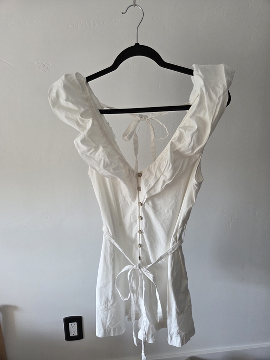 Free People Pants - White Ruffled V-Neck Button-Front Romper